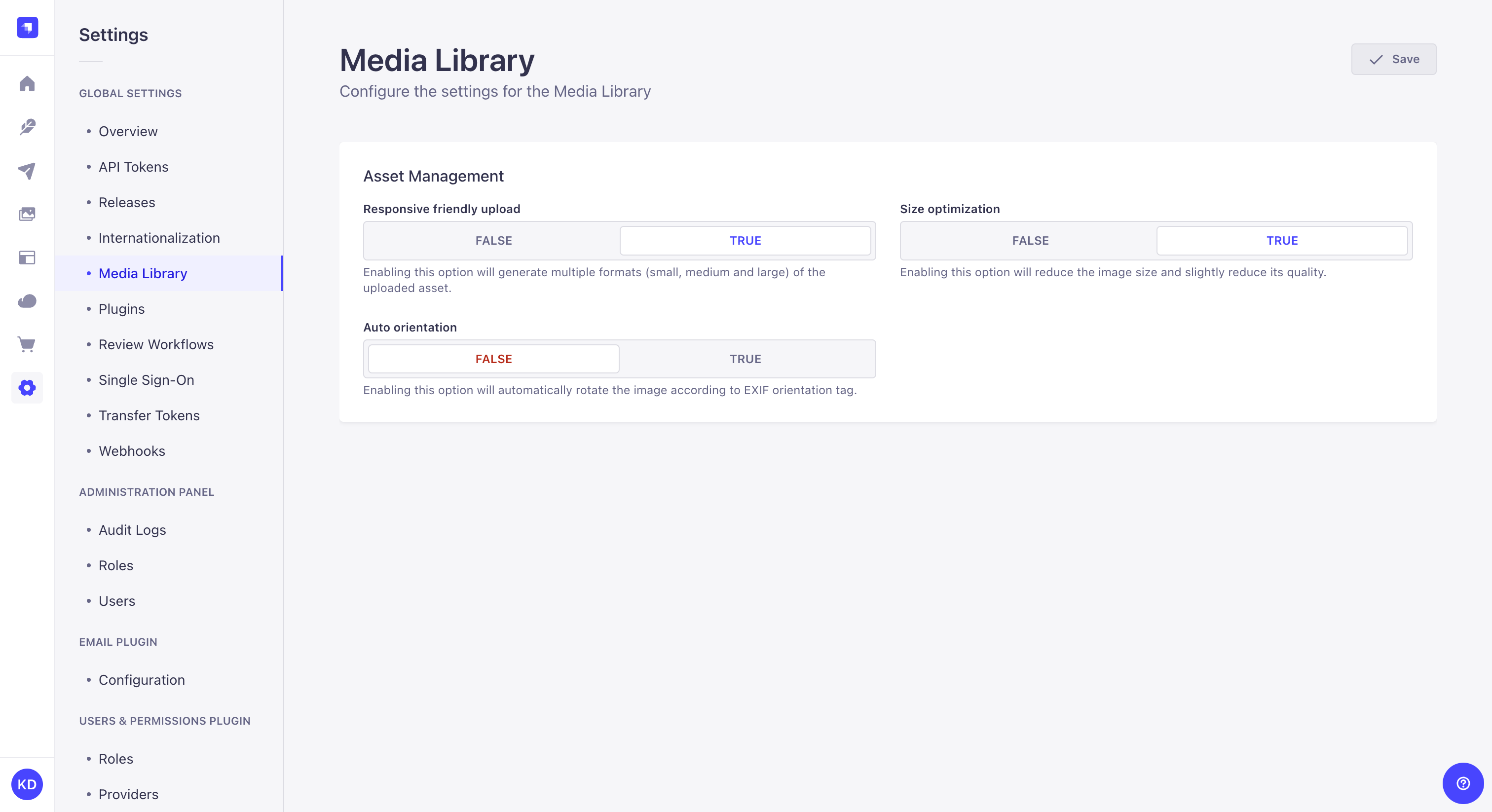 Media Library settings